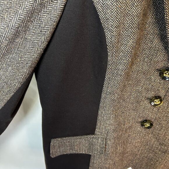 Coldwater Creek NWOT Brown Knit Panel Wool Herringbone Tweed Blazer Size 16 - Picture 6 of 14